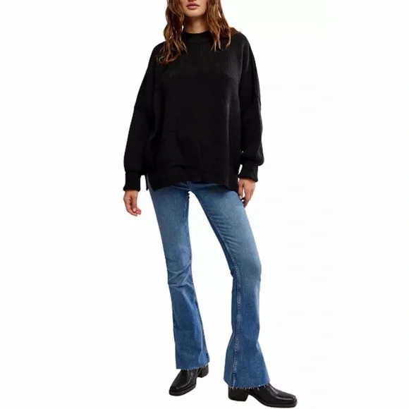 Free People Easy Street Oversized Knit Tunic Sweater Black M Cotton Blend NWT - Picture 9 of 9